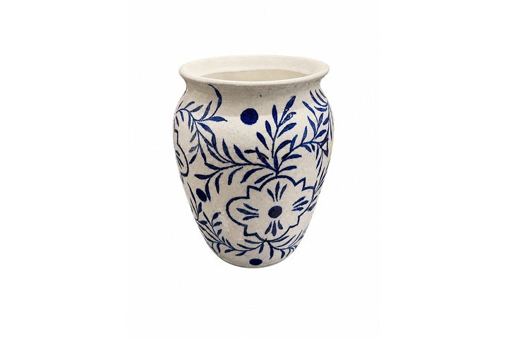 STILL IN PORT - Chinoiserie Ceramic Vase With All-Over Floral Vine Motif and Flared Distressed Rim