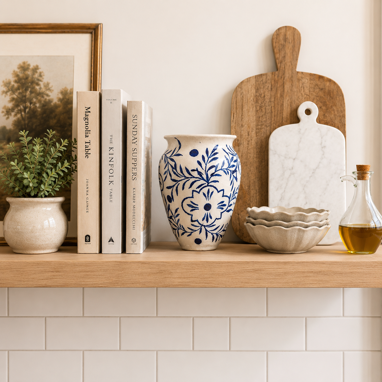 STILL IN PORT - Chinoiserie Ceramic Vase With All-Over Floral Vine Motif and Flared Distressed Rim