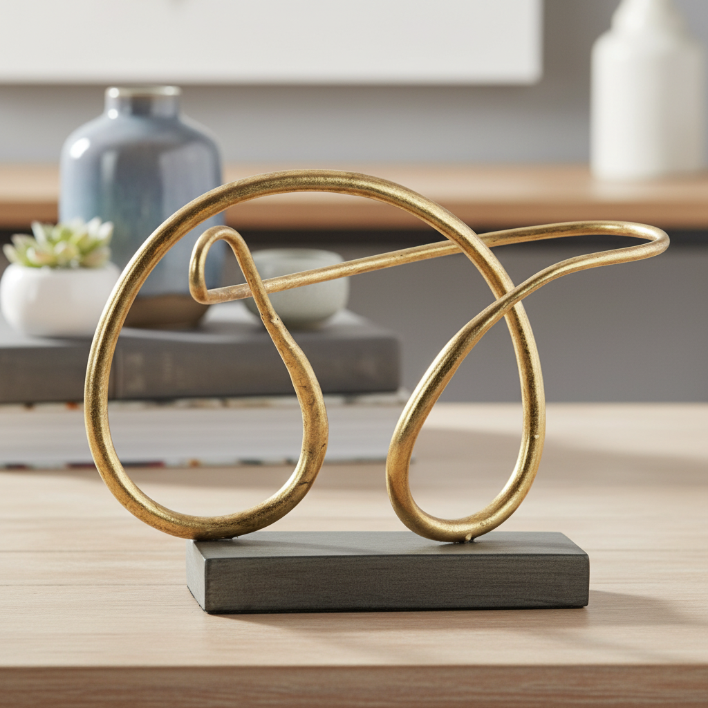 Jaxie Metal Pretzel Abstract Sculpture on Rectangle Base