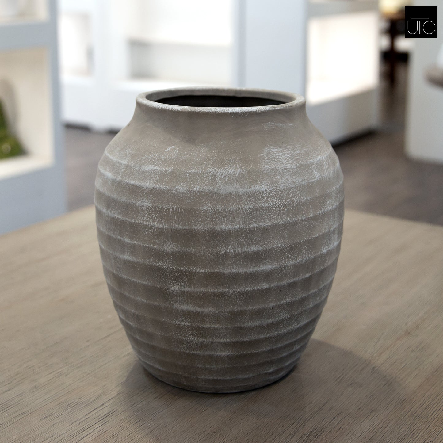 Kira Ribbed Amphora-Style Cement Planter