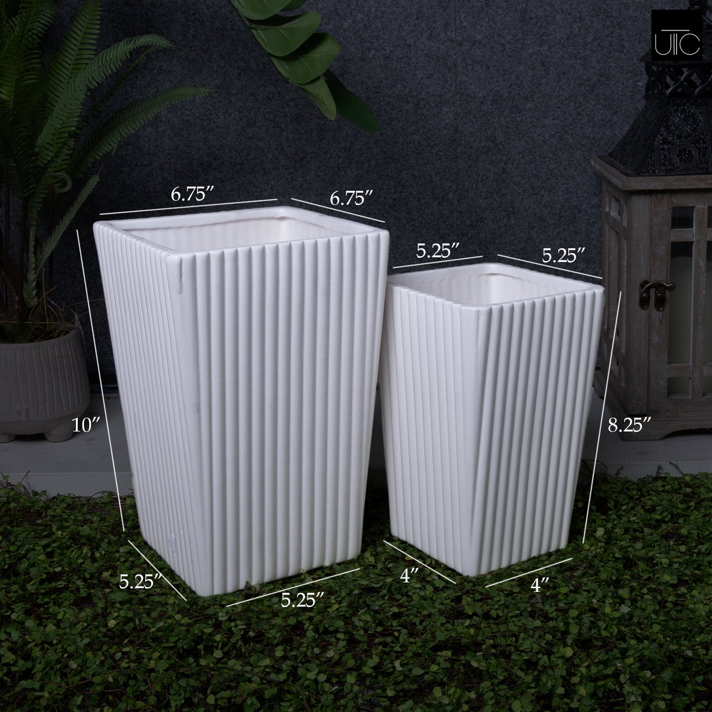 Flyn Ceramic Square Corrugated Vase (Set of 2)