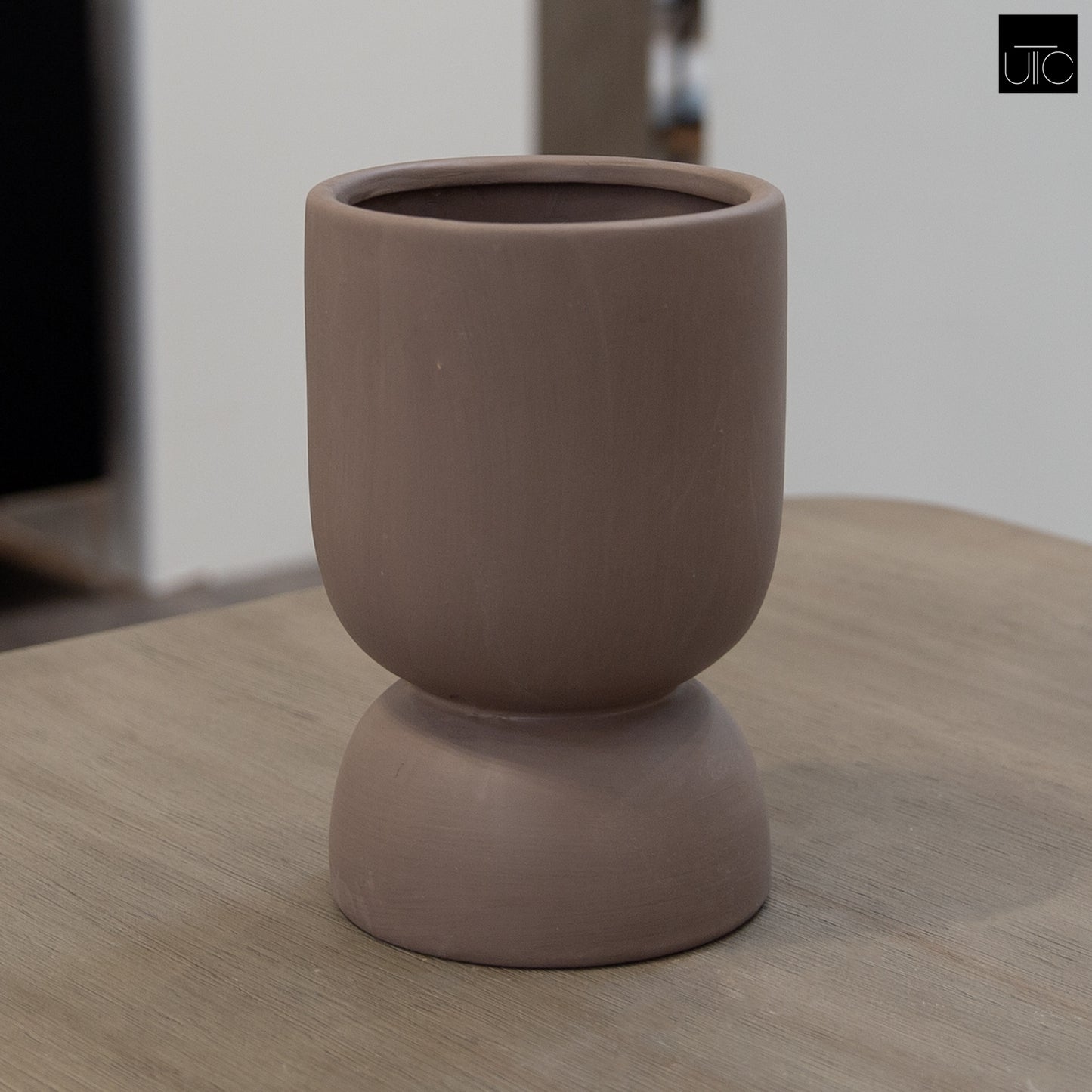 Feya Sculpted Stoneware Pot with Pedestal Base