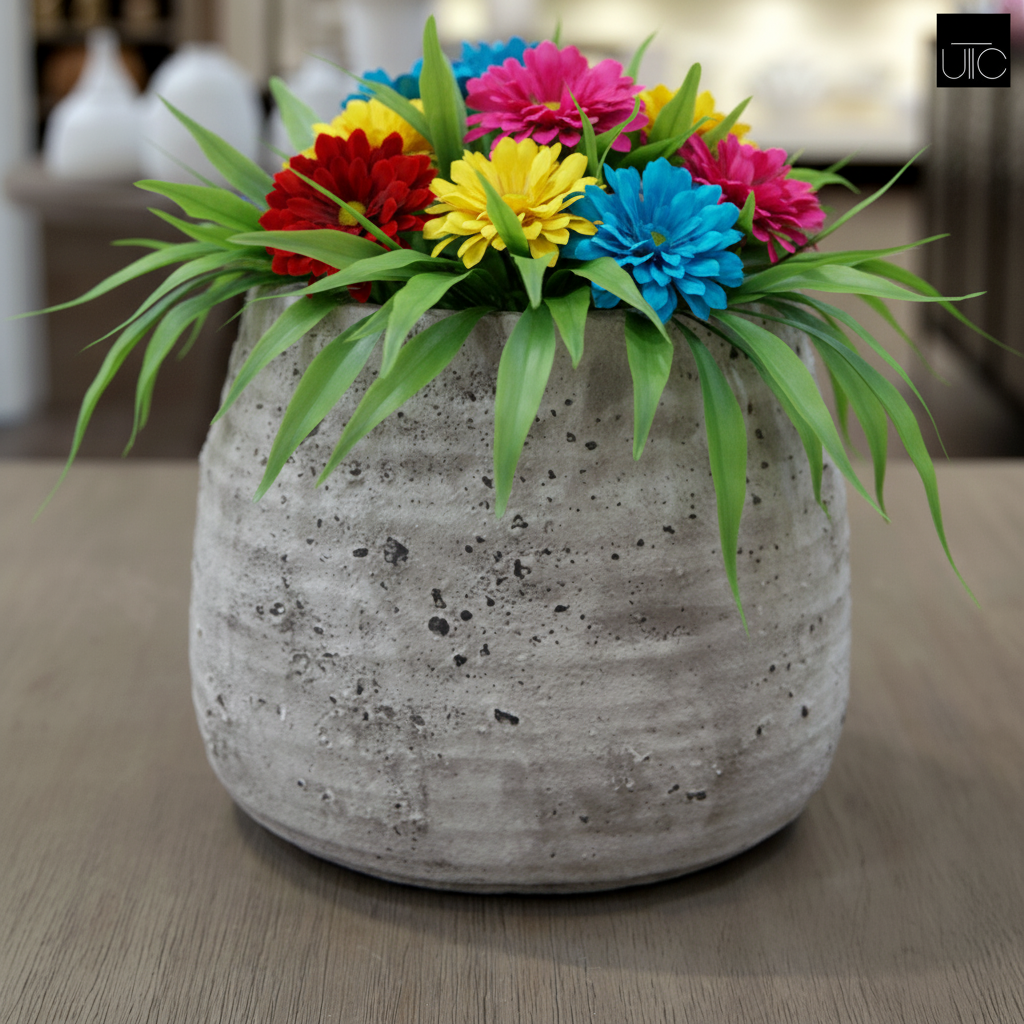 Larysa Ribbed Cement Planter