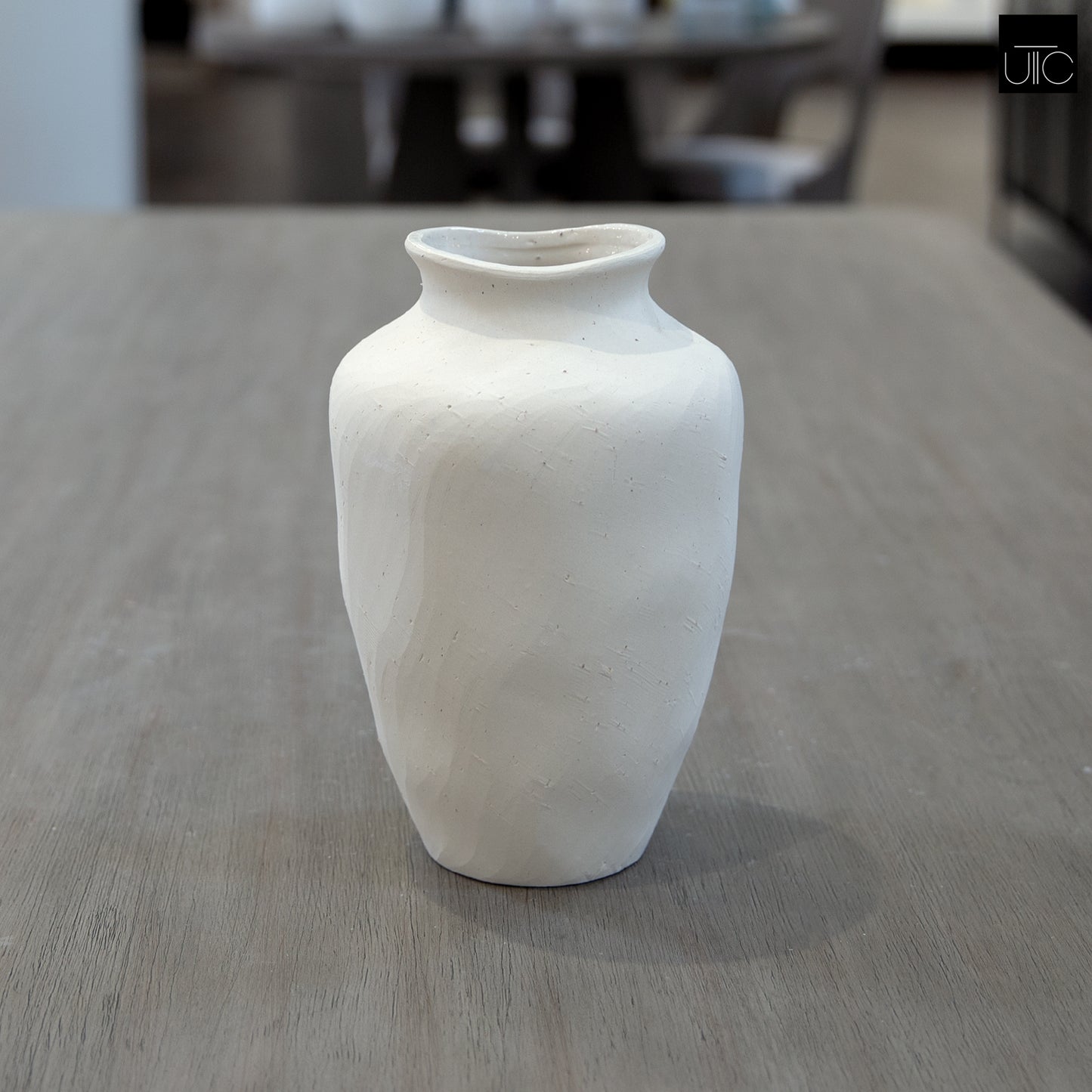 River Handcrafted Textured Urn Vase with Wavy Rim