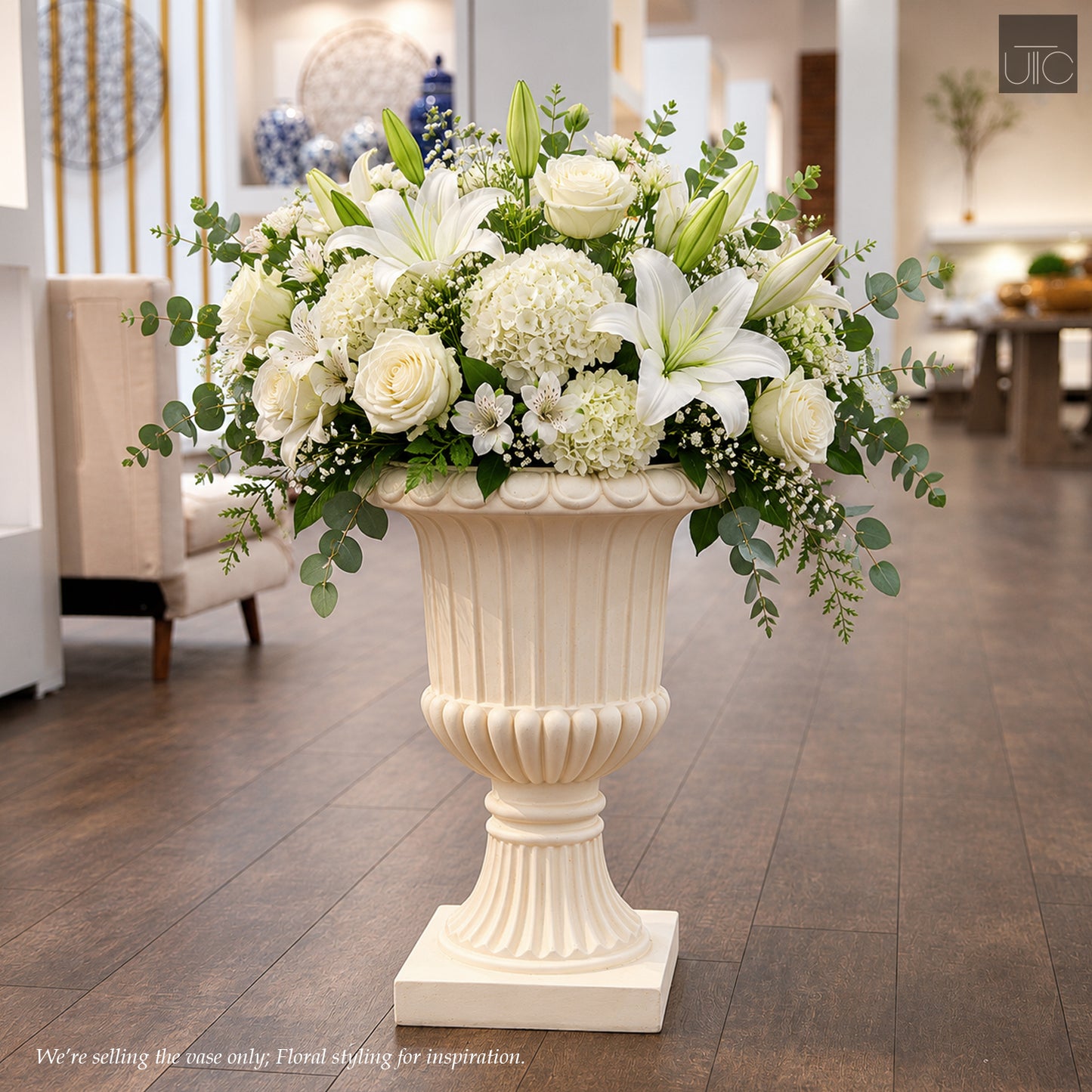 Fiberglass Pot with Antique-Style Urn Silhouette Beige