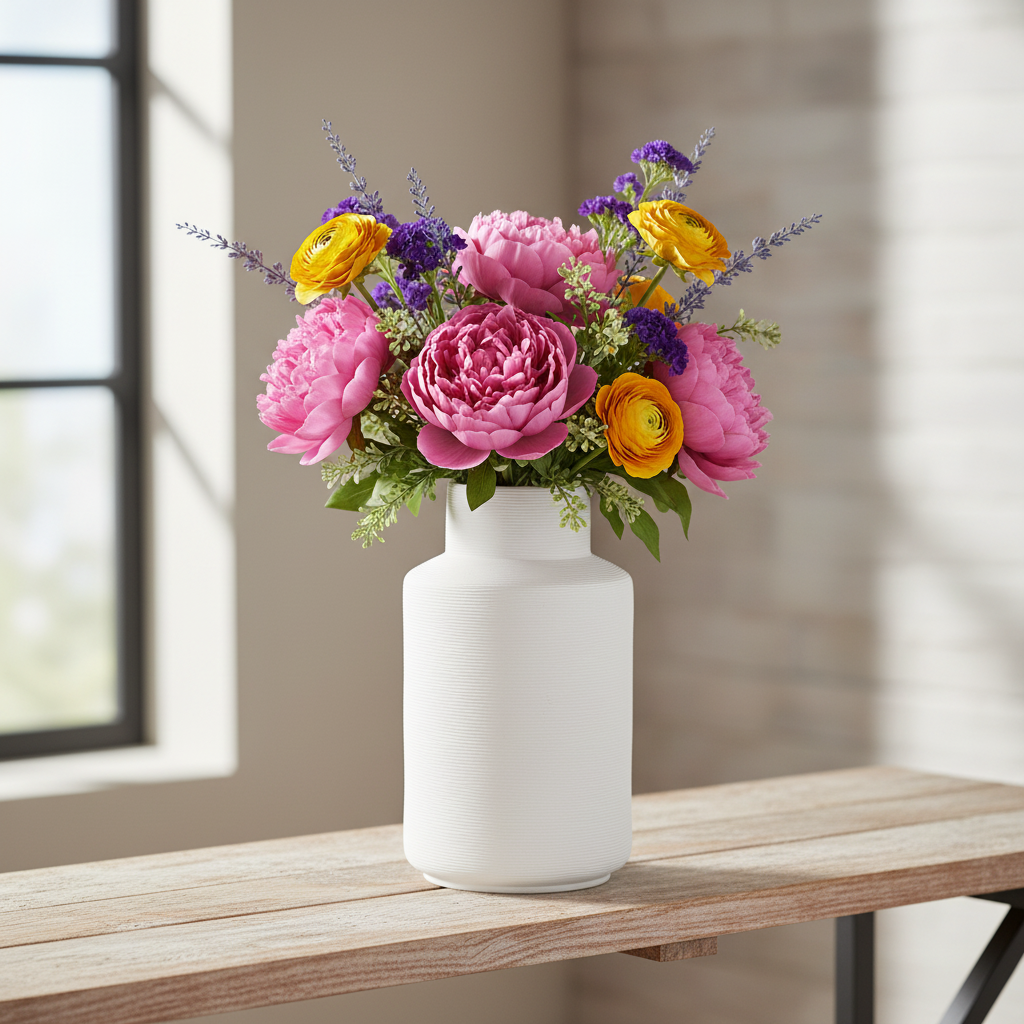 Veronica Ribbed Ceramic Milk-Jar Vase