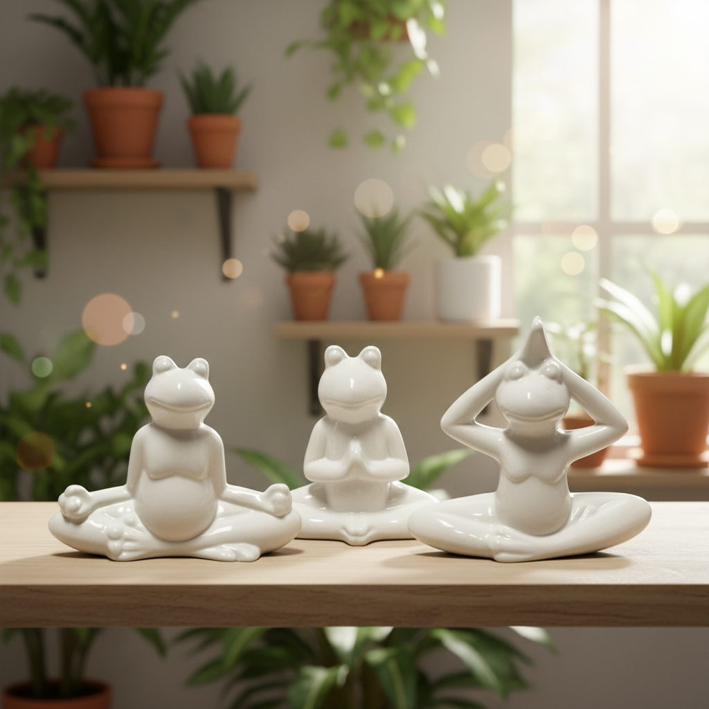 Ethelyn Ceramic Meditating Frog Figurines in Yoga Poses Set (Set of 3)