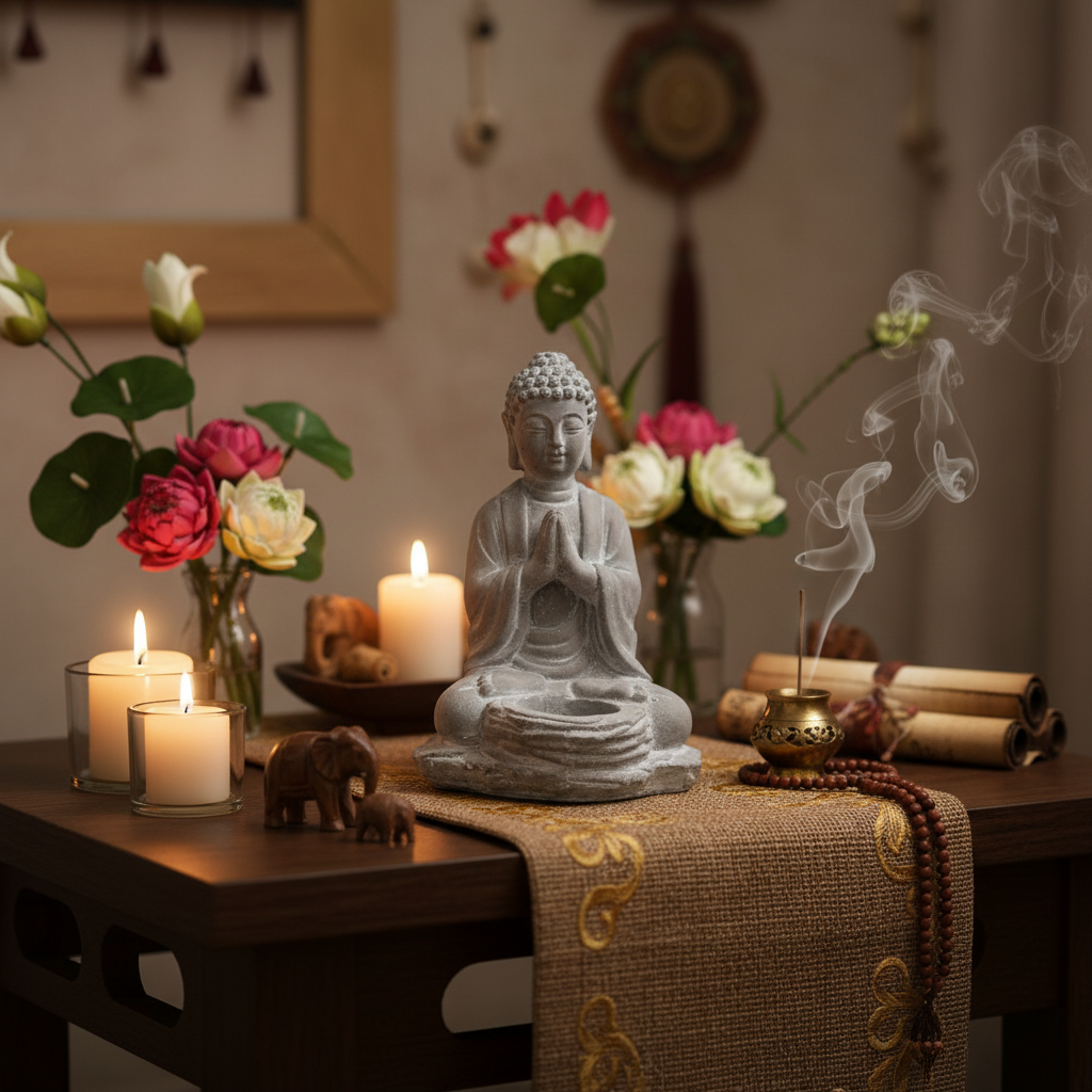 Eliana Cement Meditating Buddha Figurine with Candle Holder