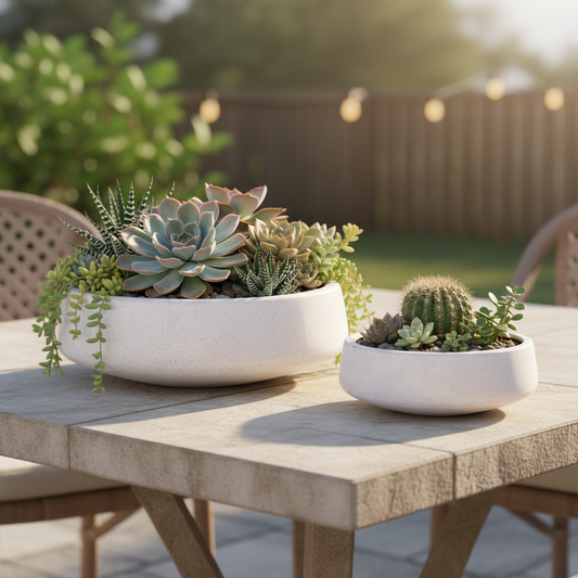 Derya Lava Texture Ceramic Bowl Planter Set (Set of 2)