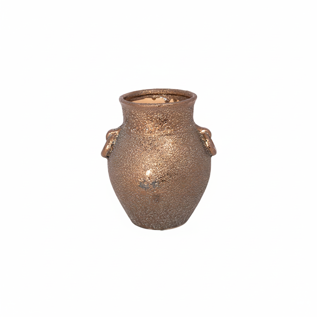Silvania Ceramic Lava Texture Amphora Urn Vase with Decorative Loop Handles