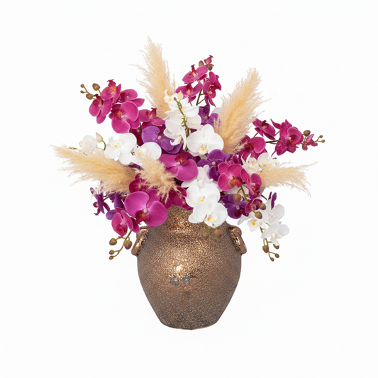 Silvania Ceramic Lava Texture Amphora Urn Vase with Decorative Loop Handles
