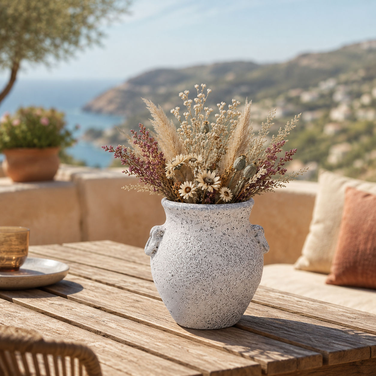 Silvania Ceramic Amphora Urn with Loop Handles