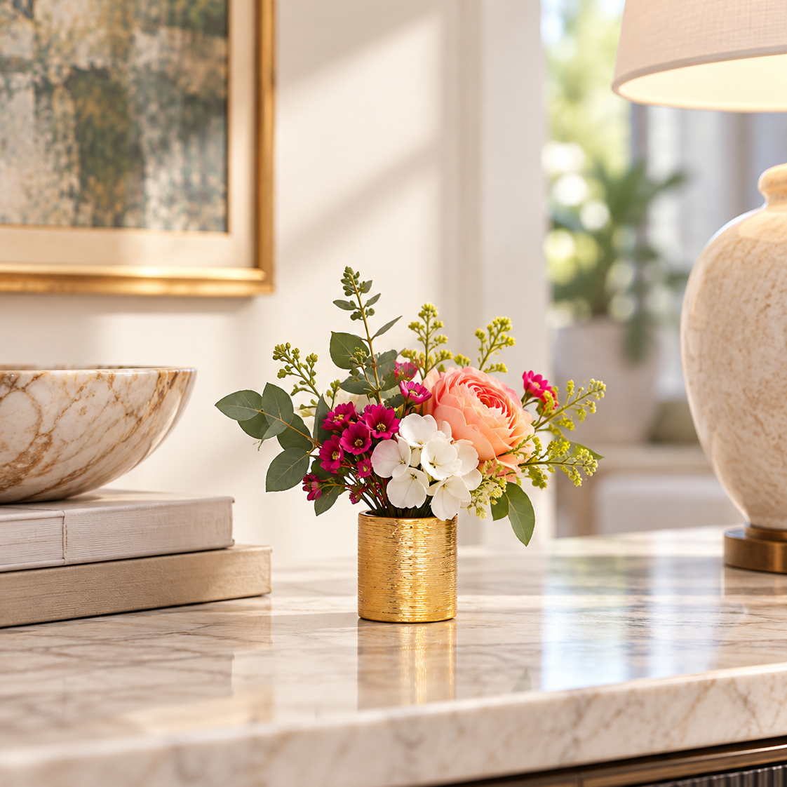 Gweyz Brushed Round Mini Vase in Gold