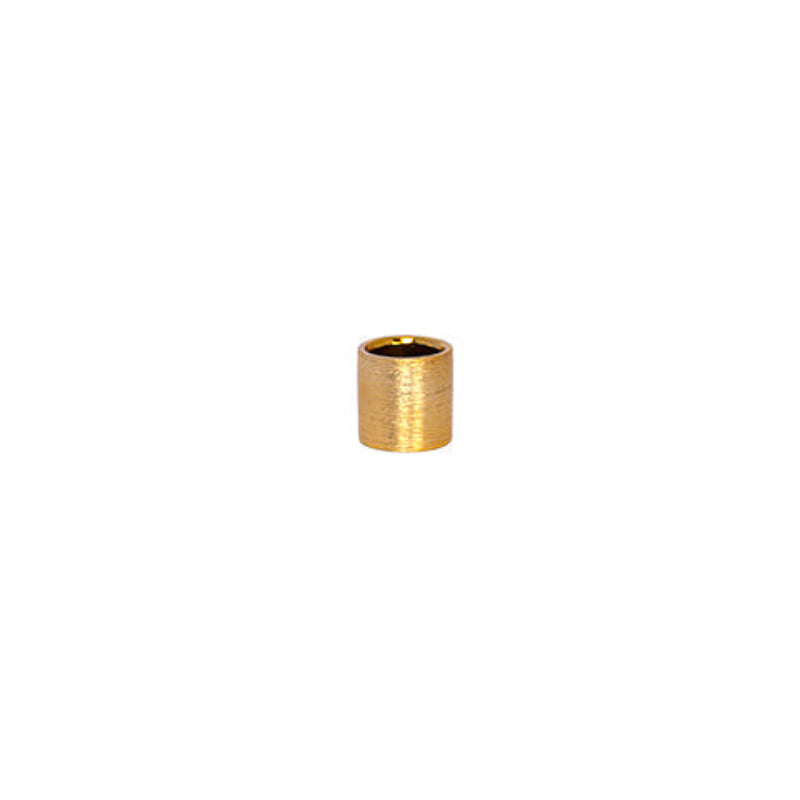 A small cylindrical brass hardware component with a textured finish and a dark interior, centered on a plain white background.
