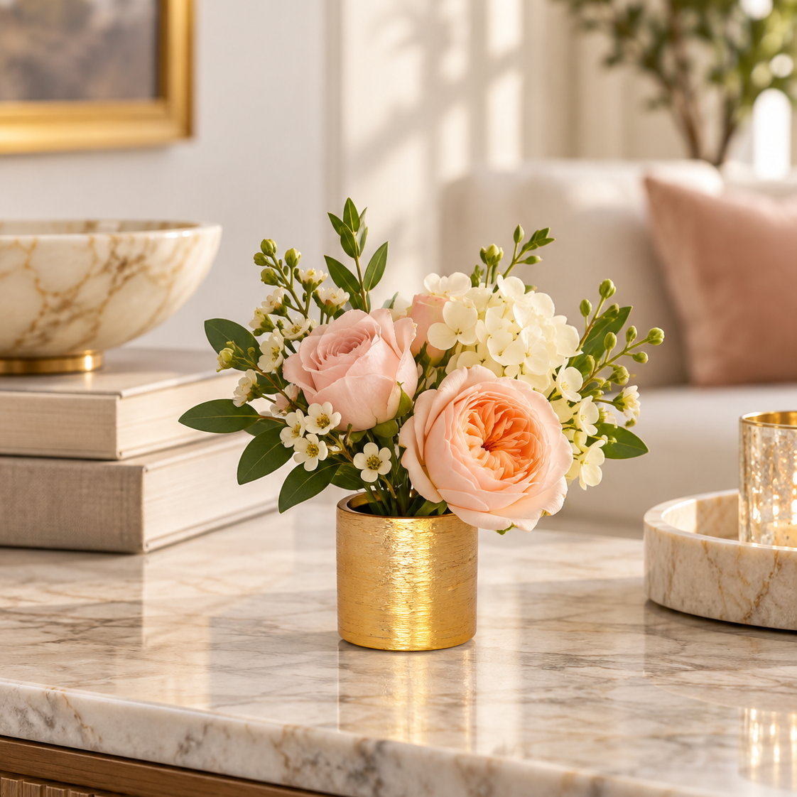 Gweyz Brushed Round Mini Vase in Gold