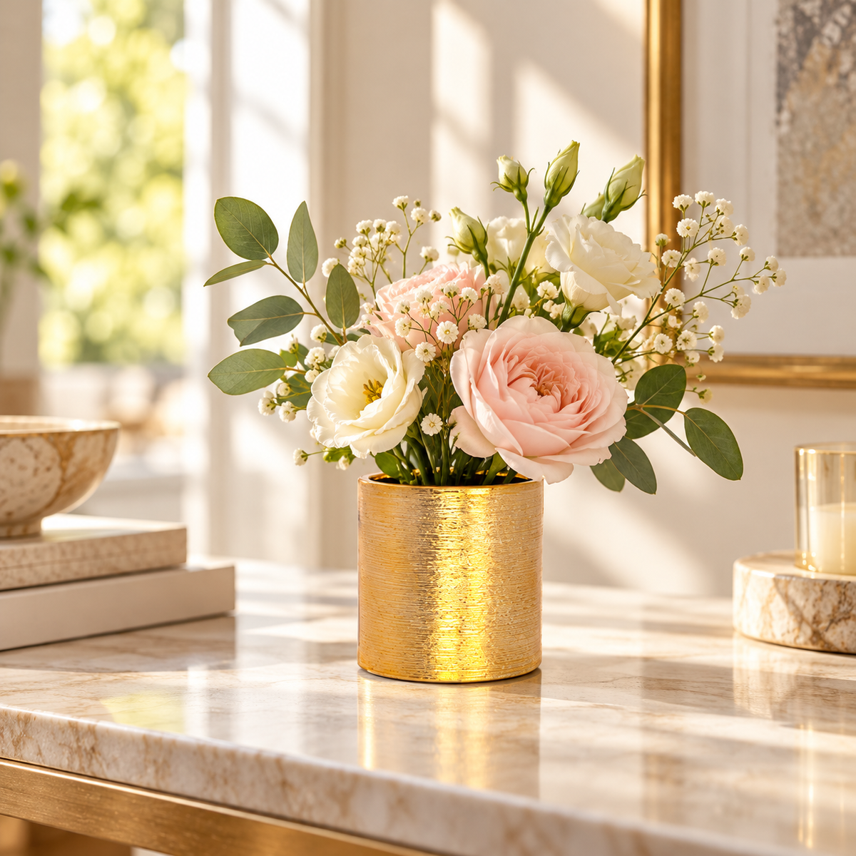 Gweyz Brushed Round Mini Vase in Gold