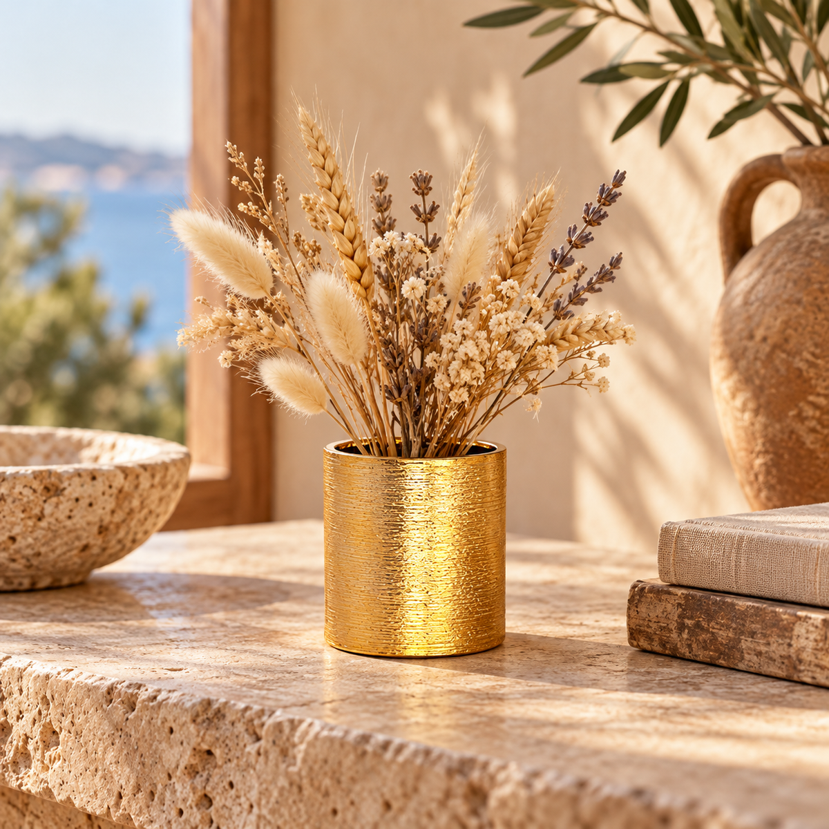 Gweyz Brushed Round Mini Vase in Gold