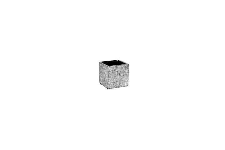 Ceramic Square Brushed Design Vertical Pattern Metallic Glaze Vase Silver