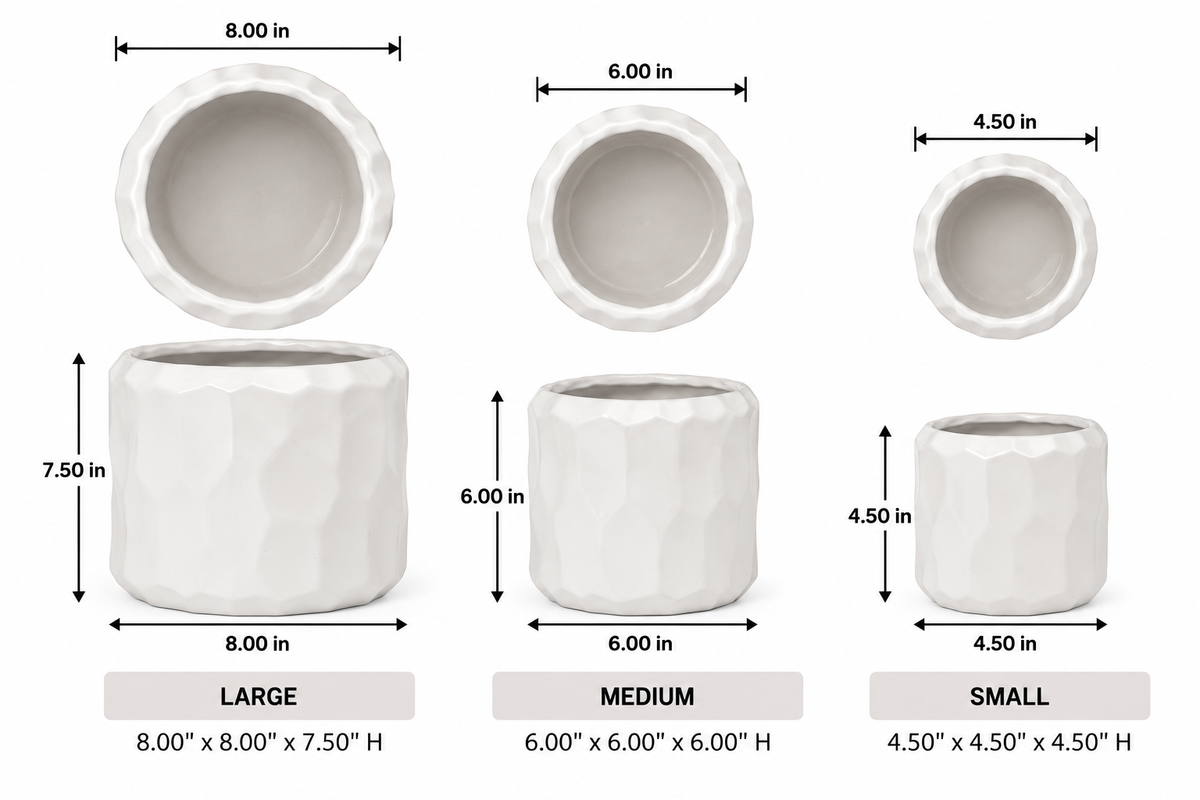 Vara Embossed White Ceramic Pot Set (Set of 3)
