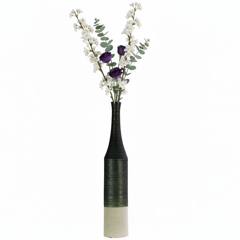 Zeliha Ceramic Bottle Vase with Combed Design