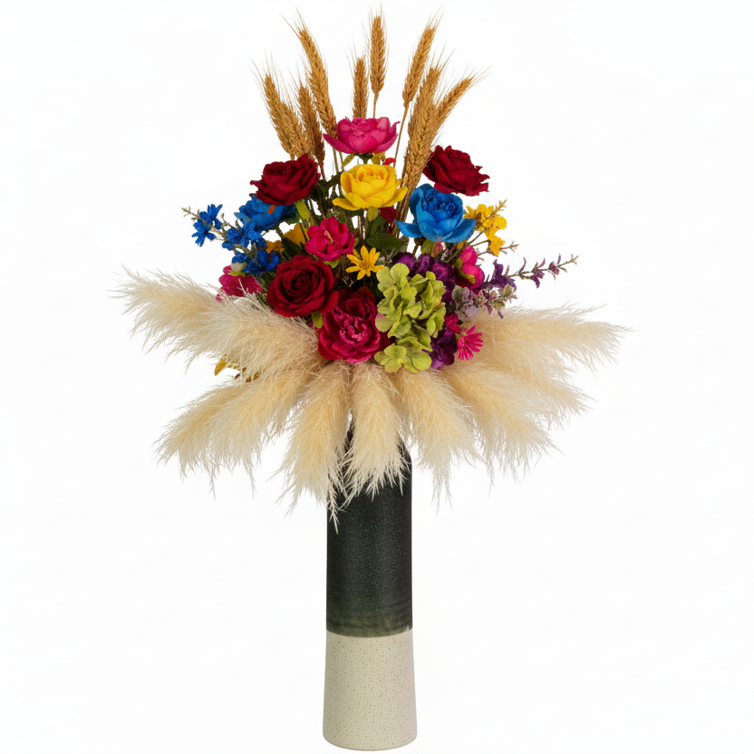 Zeliha Ceramic Bottle Vase with Combed Design