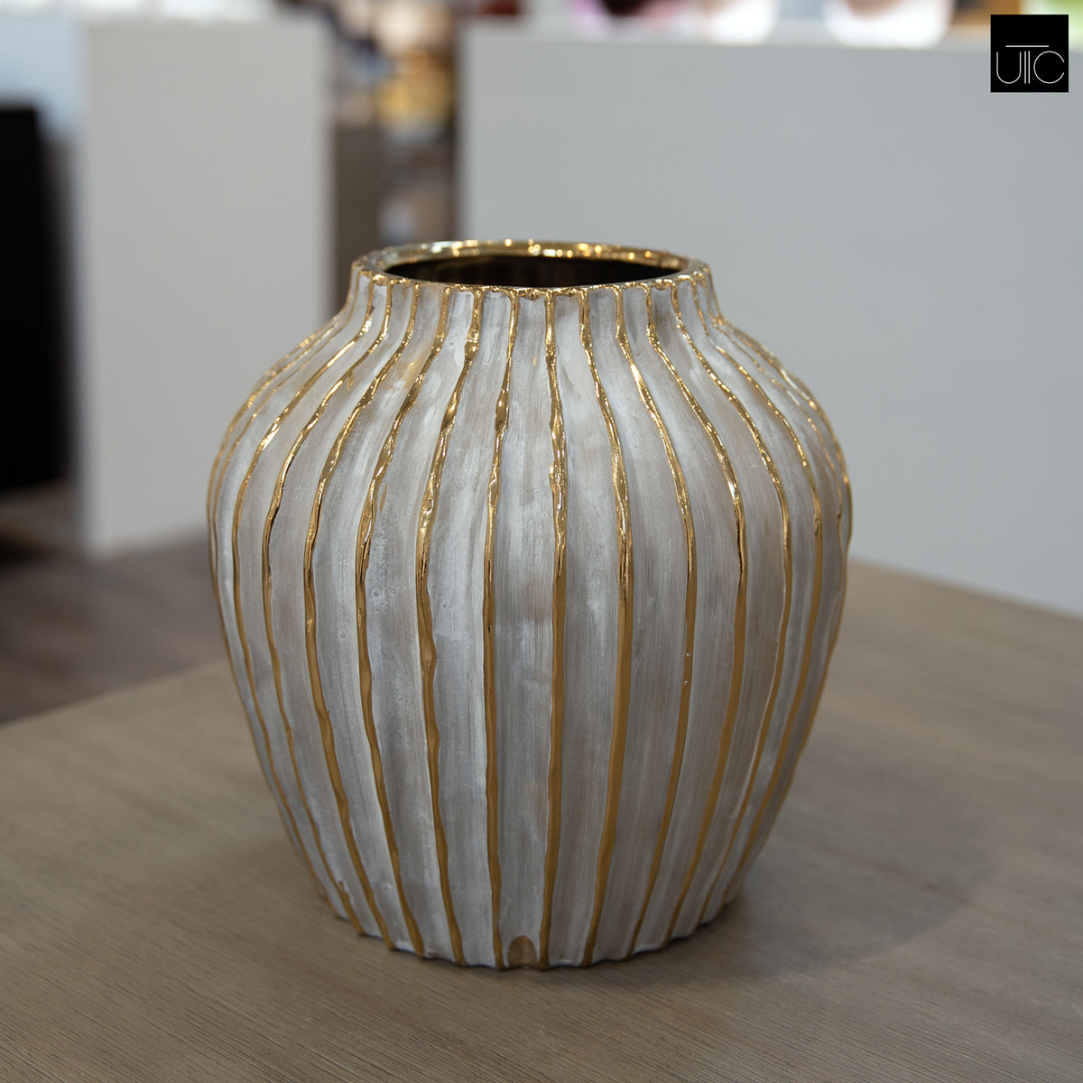Darice Ribbed Ceramic Decorative Vase