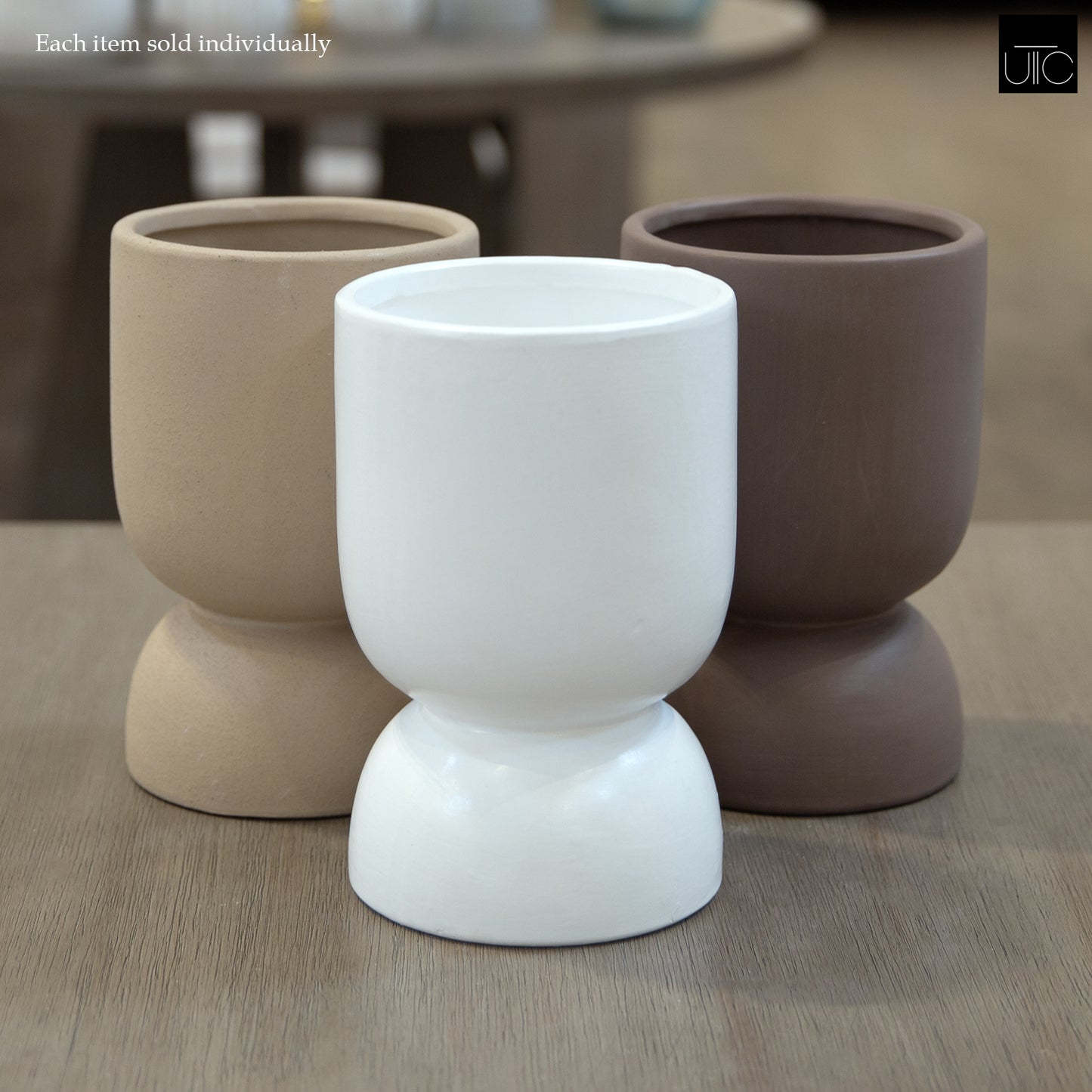 Feya Sculpted Stoneware Pot with Pedestal Base
