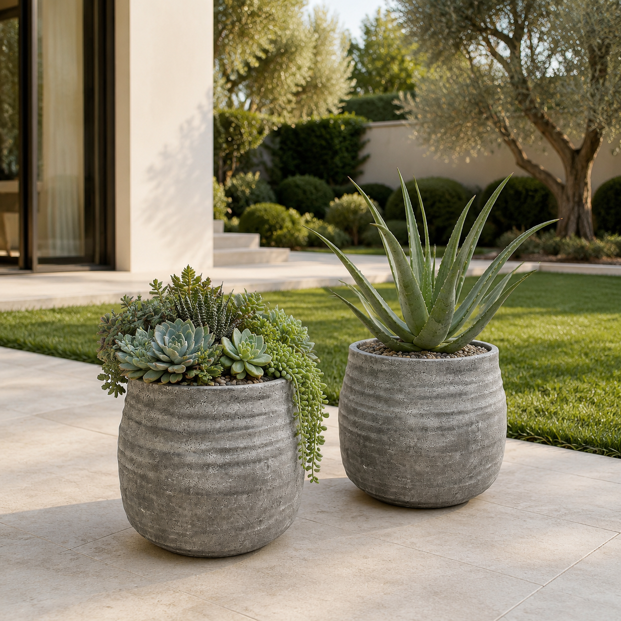 Larysa Ribbed Cement Planter