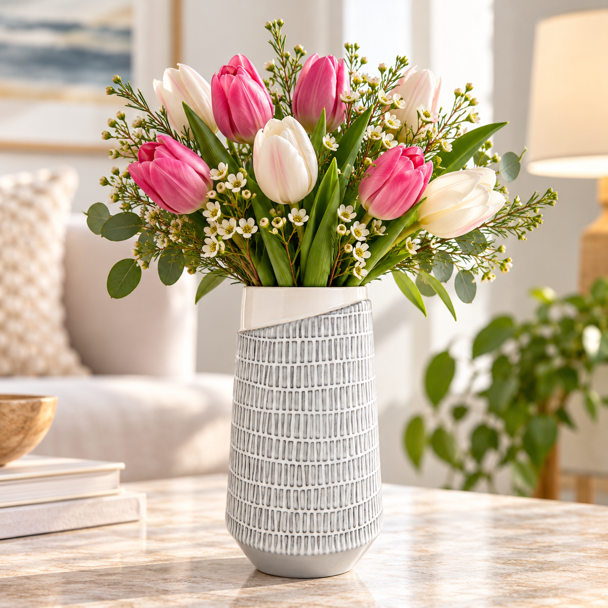 Zavira Vertical Line Ceramic Vase