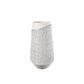 White ceramic vase with textured pattern on a white background