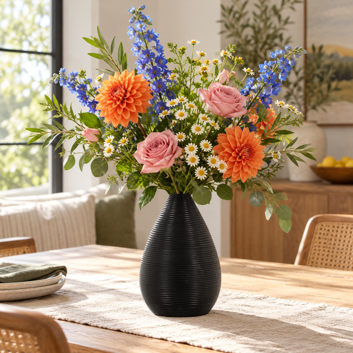 Prienne Bellied Ceramic Ribbed Vase