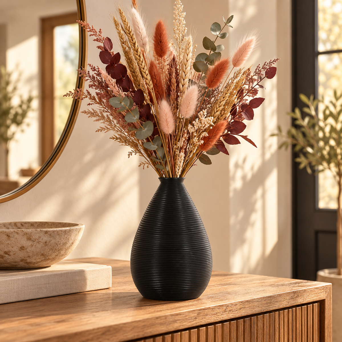 Prienne Bellied Ceramic Ribbed Vase