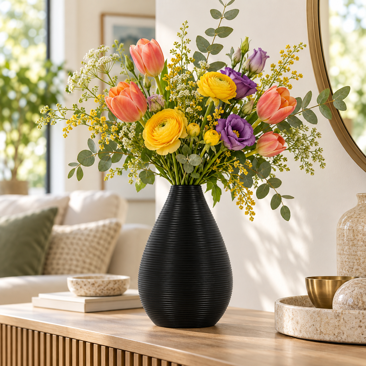 Prienne Bellied Ceramic Ribbed Vase