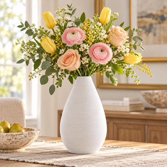 Prienne Bellied Ceramic Ribbed Vase