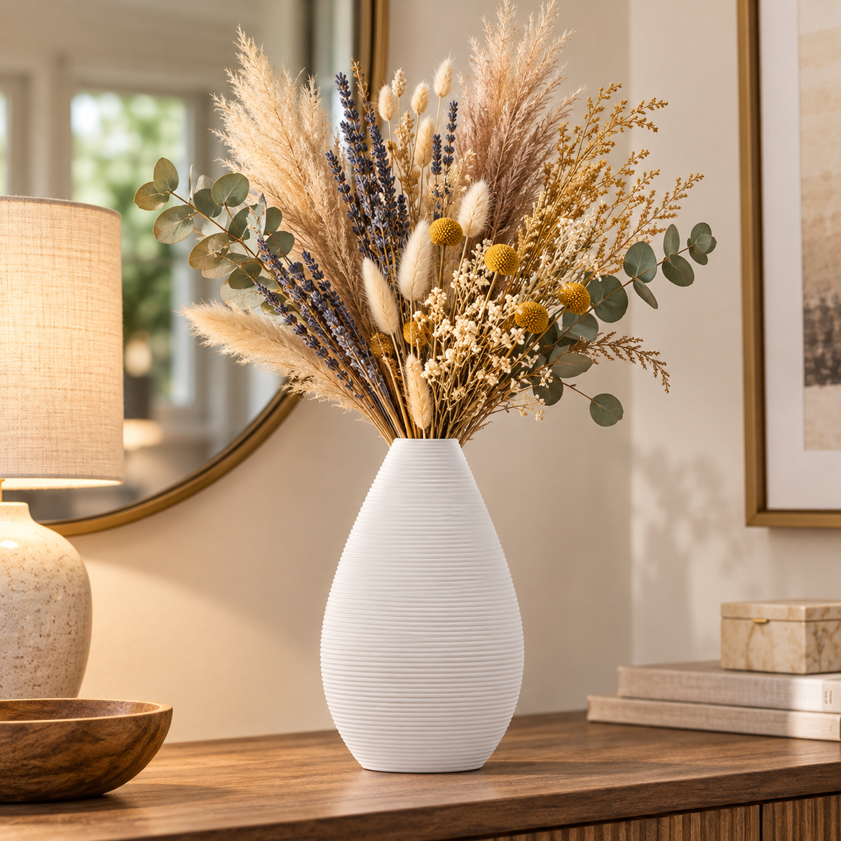 Prienne Bellied Ceramic Ribbed Vase
