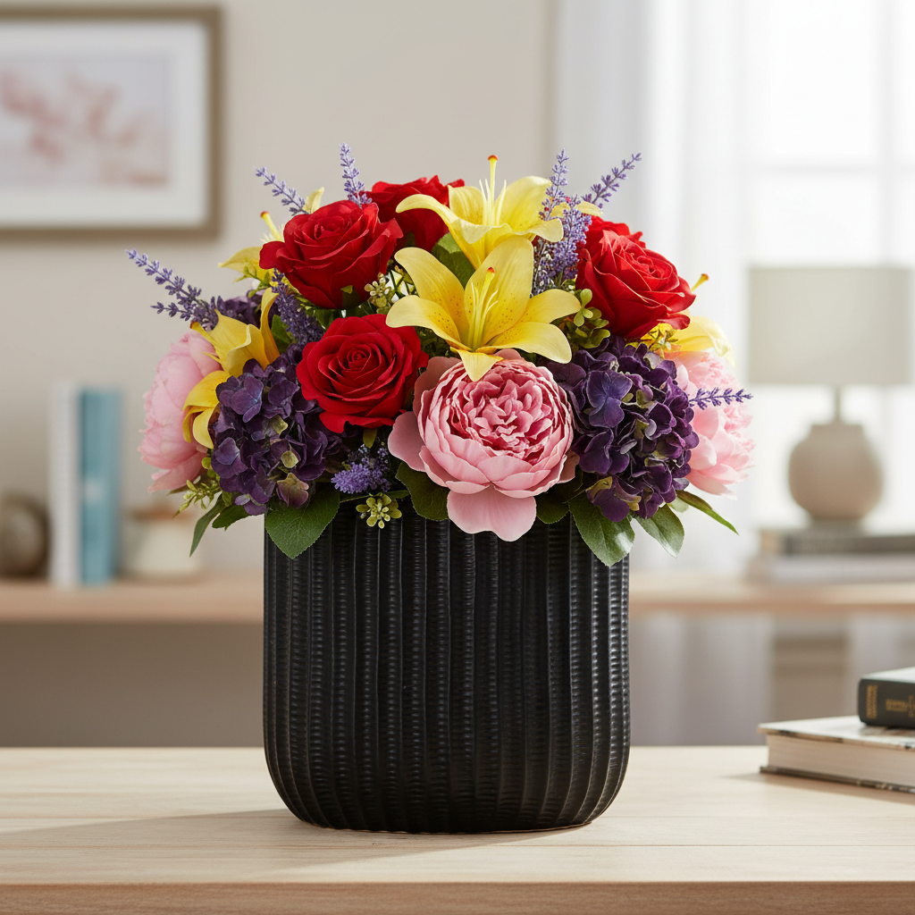 Jayella Ceramic Oval Vase with Debossed Overlay Column Pattern