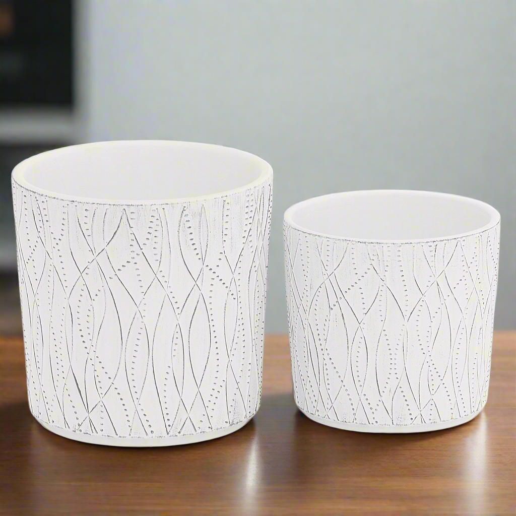 Ruvano Cement Wave Pattern Planter Set (Set of 2)