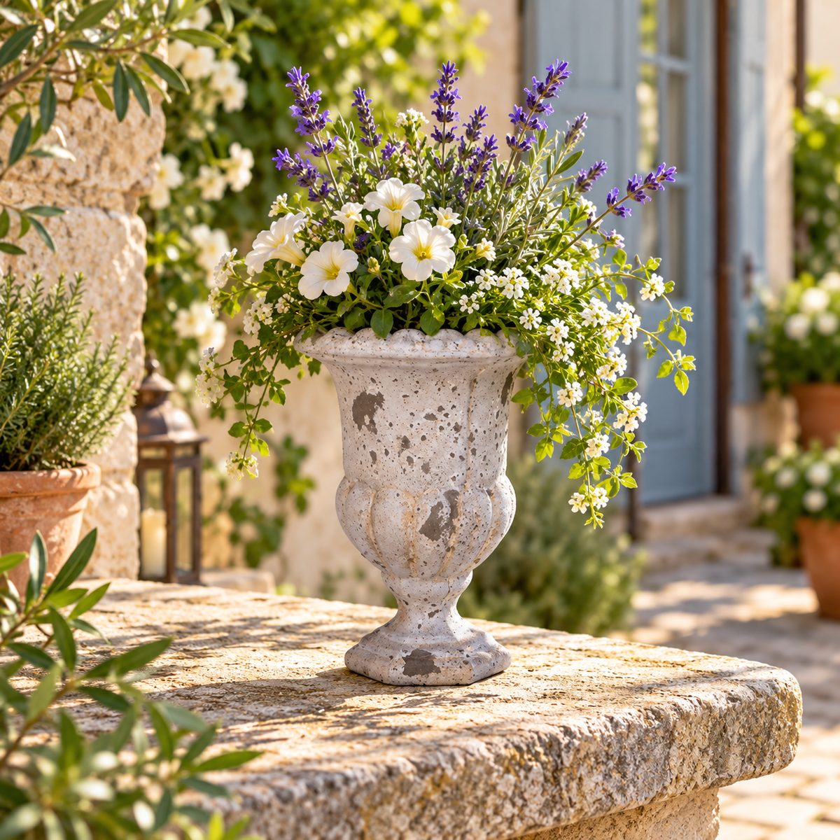 Evgeny Fluted Pedestal Urn Planter with Petal Rim