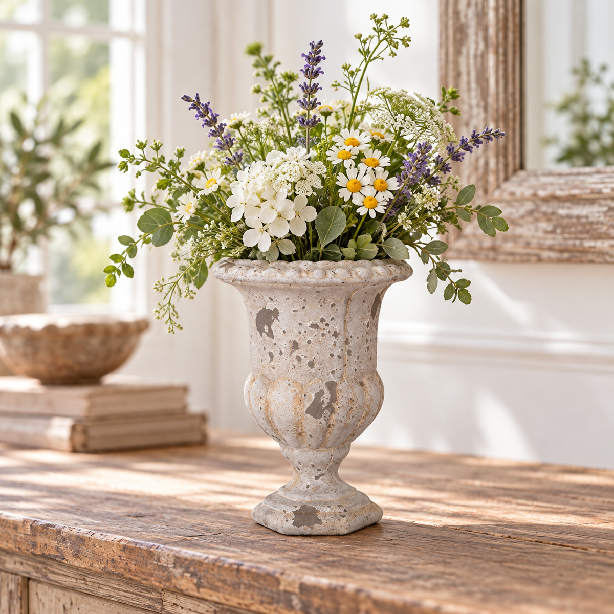 Evgeny Fluted Pedestal Urn Planter with Petal Rim