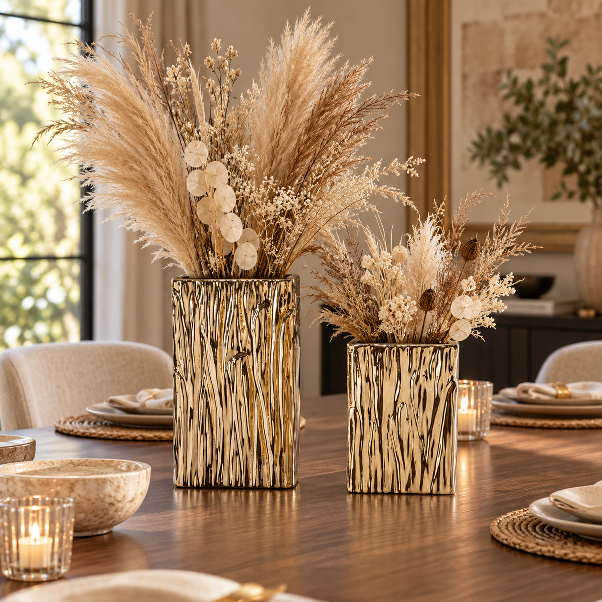 Giselle Golden Rectangular Abstract Vase (Set of 2)