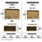A dimension comparison chart showing large and small versions of a rectangular gold planter with a wood-grain textured finish, including front, top opening, and overall measurements.