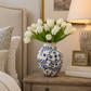 STILL IN PORT - Globular Ceramic Vase With Pinched Neck and Stylized Cobalt Floral Motif Blue