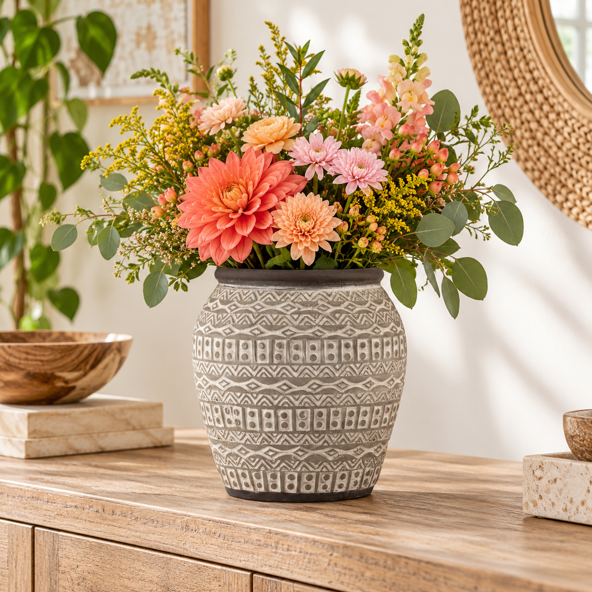 Fernanda Tribal Pattern Cement Vase