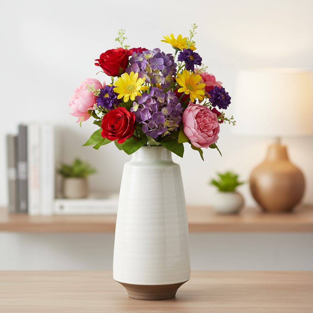 Tempany Ceramic Ribbed Round Vase with Tapered Bottom