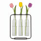 Black metal bottle holder with three clear bottles on a white background