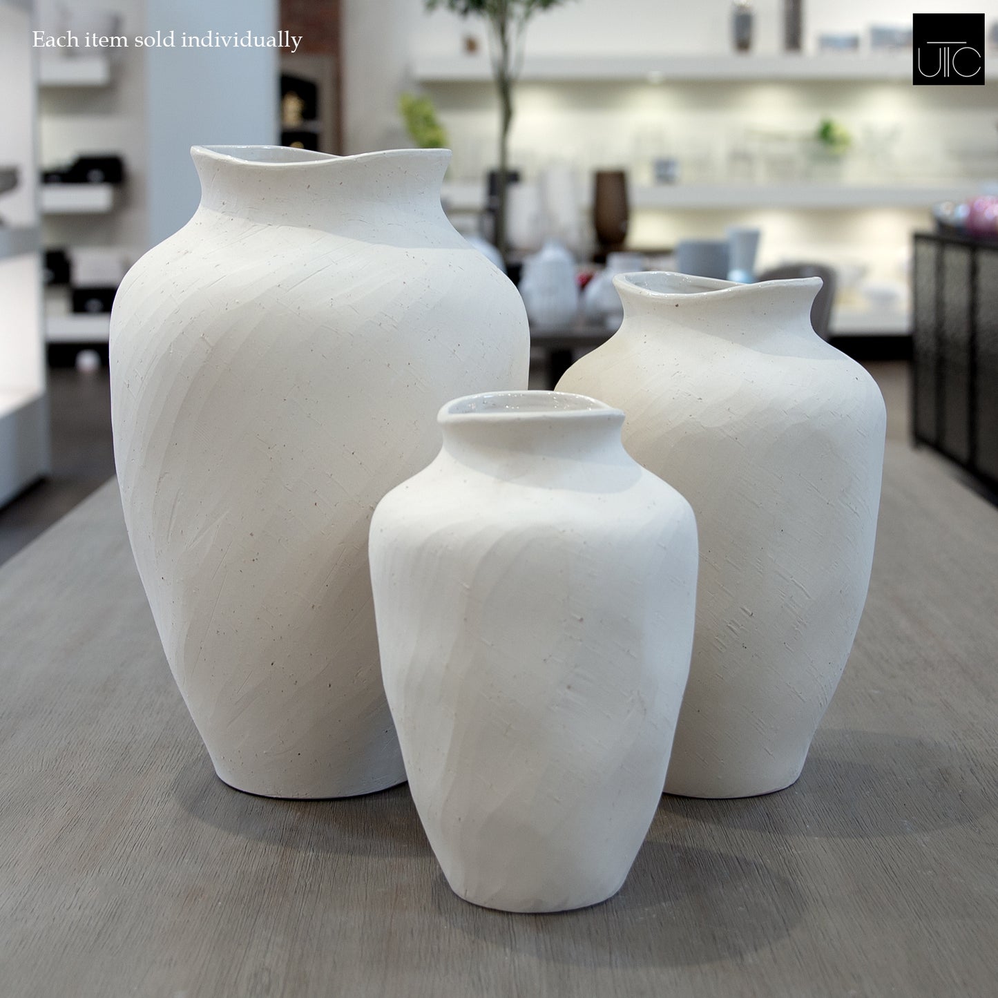 River Handcrafted Textured Urn Vase with Wavy Rim