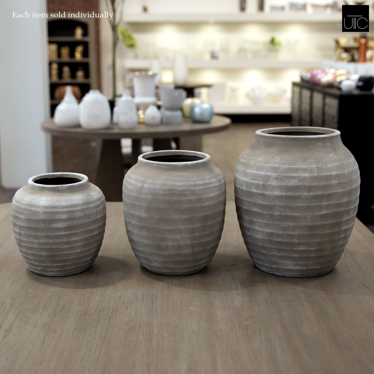 Kira Ribbed Amphora-Style Cement Planter