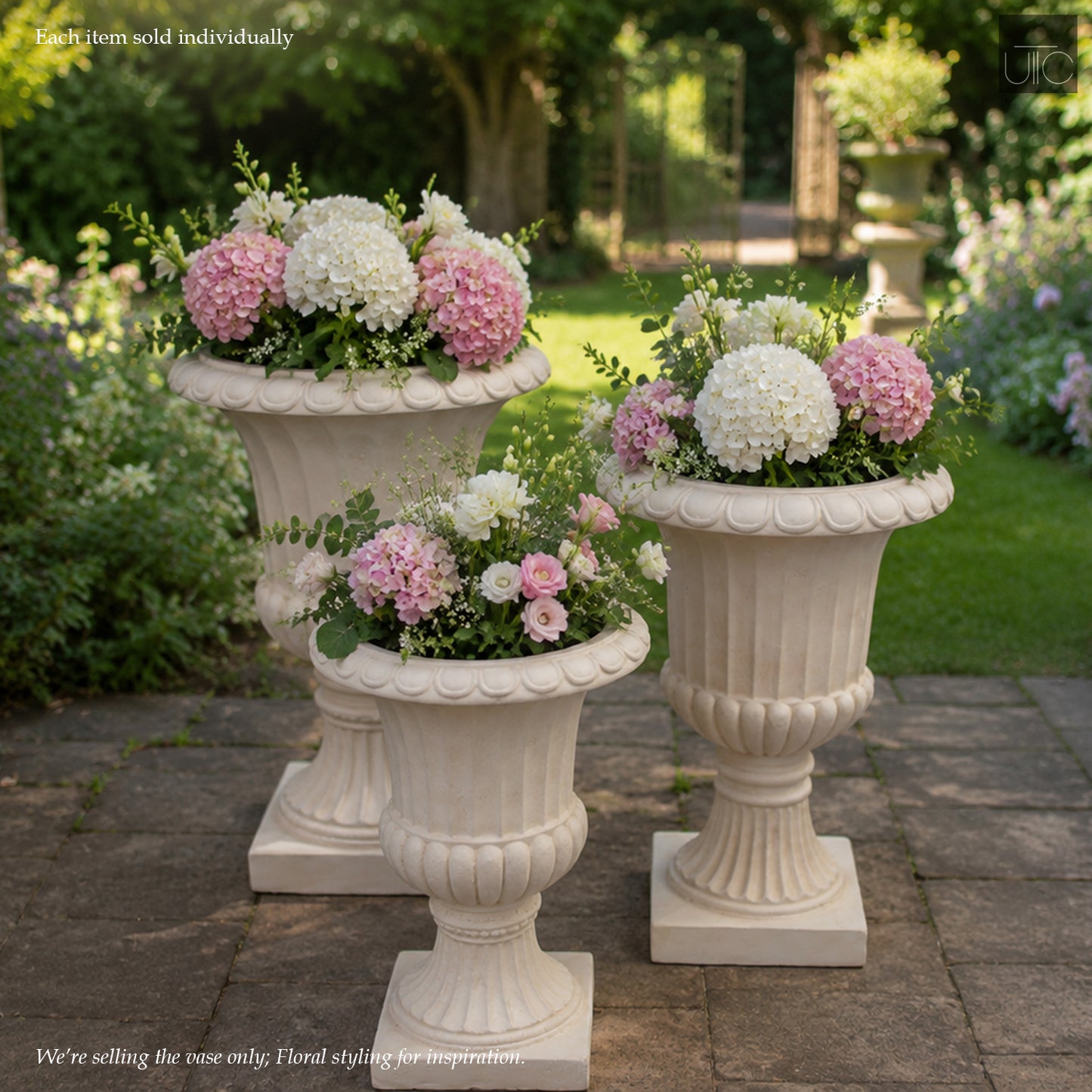 Fiberglass Pot with Antique-Style Urn Silhouette Beige