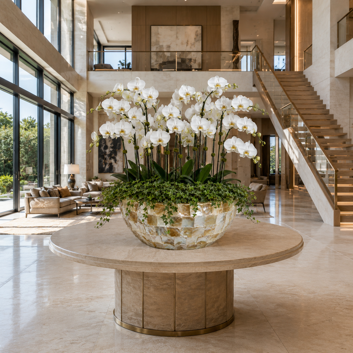 Eudora Opalescent-Tiled Fiberglass Bowl Planter