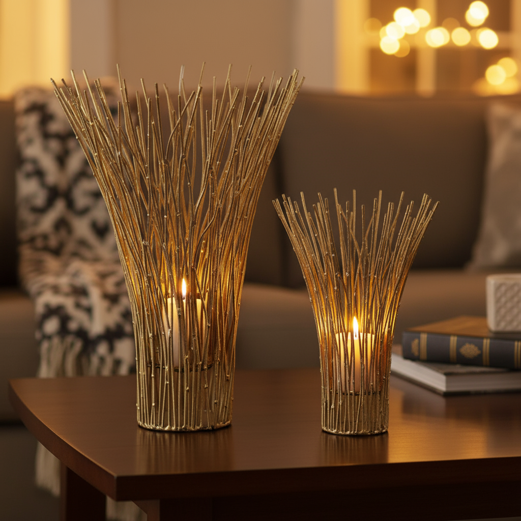 Temma Metal Bamboo Candle Holder Set (Set of 2)